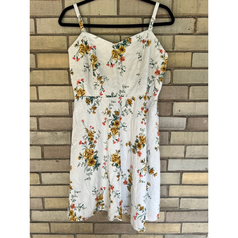 Old Navy Floral Linen Blend Cami Fit & Flare Dress White Yellow Size Large